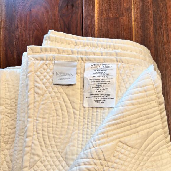 ￼Restoration Hardware King Size Quilt, 100% Cotton, Cream Ivory, 114”x96” - Picture 4 of 6